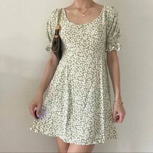 Faithfull The Brand La Barben Bella Floral Avocado Green Mini Dress NWT